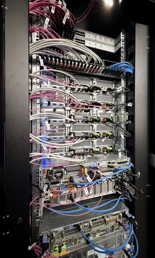 Data center build out in Kigali, showing server rack with structured cabling